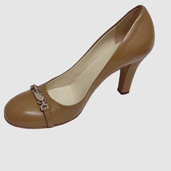 GUCCI Tan Leather Round Toe Pumps,  Size 37.5 - Picture 1 of 13